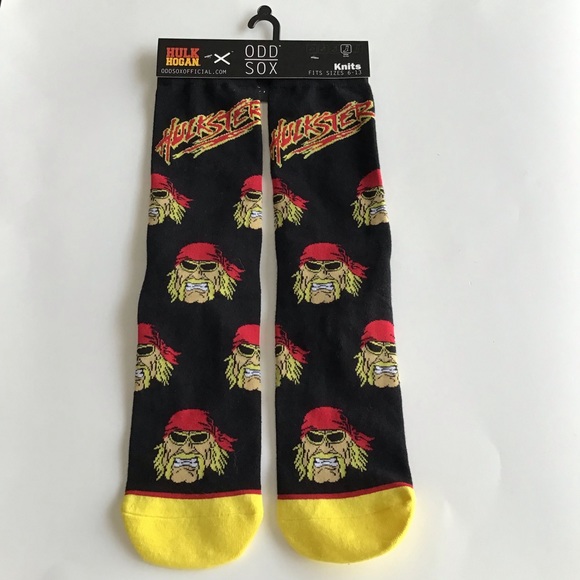2 LEFT! ODD SOX Hulk Hogan Hulkster Crew Socks Men SZ 6-13 Black Stretch Knit - Picture 7 of 8